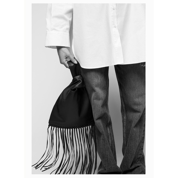 ZARA Fringed Leather Handbag Black BNWT - Picture 1 of 6